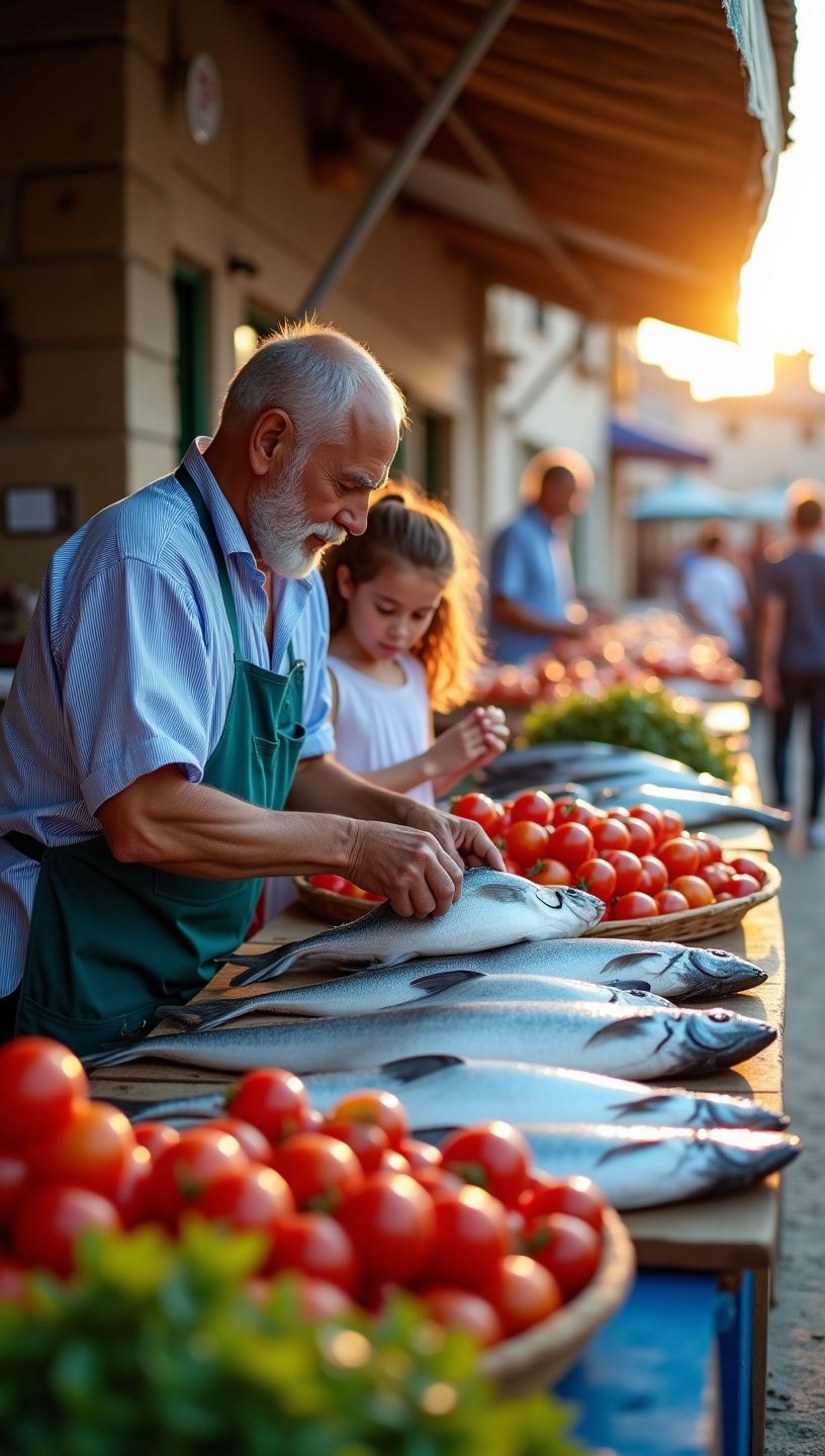 Φρέσκα θαλασσινά σε πιάτο, διακοσμημένα με φέτες λεμονιού και μυρωδικά.